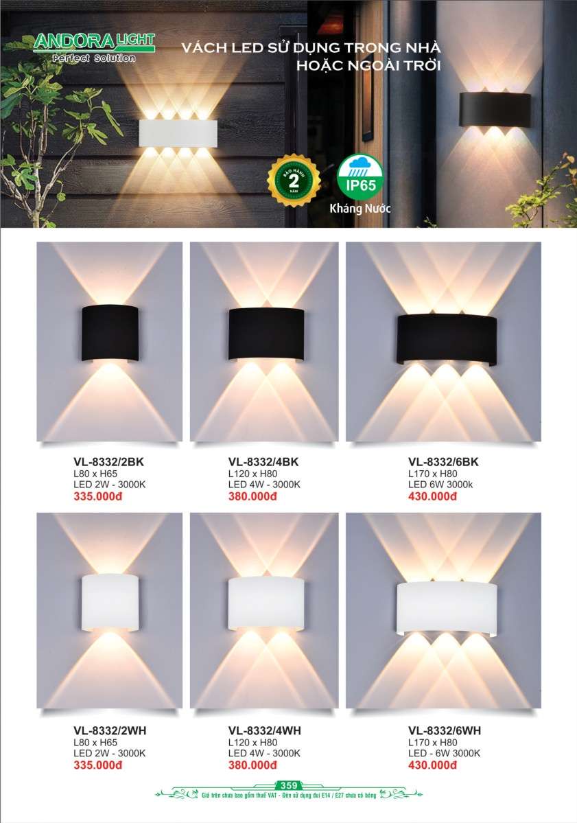 Đèn vách Andora Light VL-8332/2, VL-8332/4, VL-8332/6
