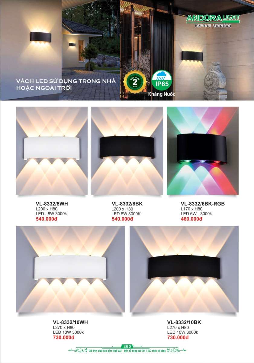 Đèn vách Andora Light VL-8332/8, VL-8332/10, VL-8332/6BK-RGB
