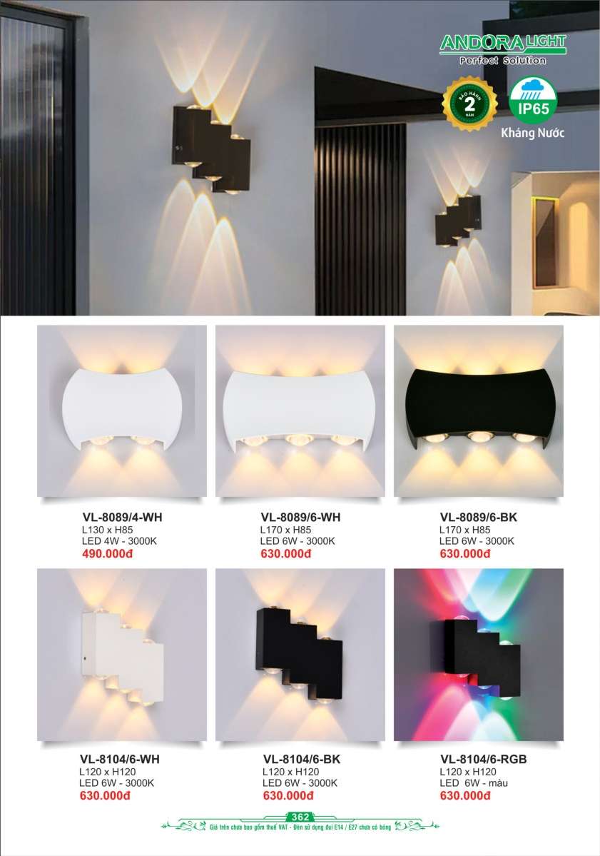 Đèn vách Andora Light VL-8089, VL-8104