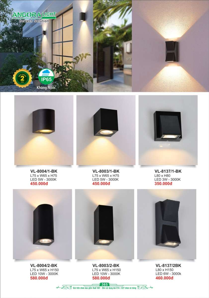 Đèn vách Andora Light VL-8004, VL-8003, VL-8137