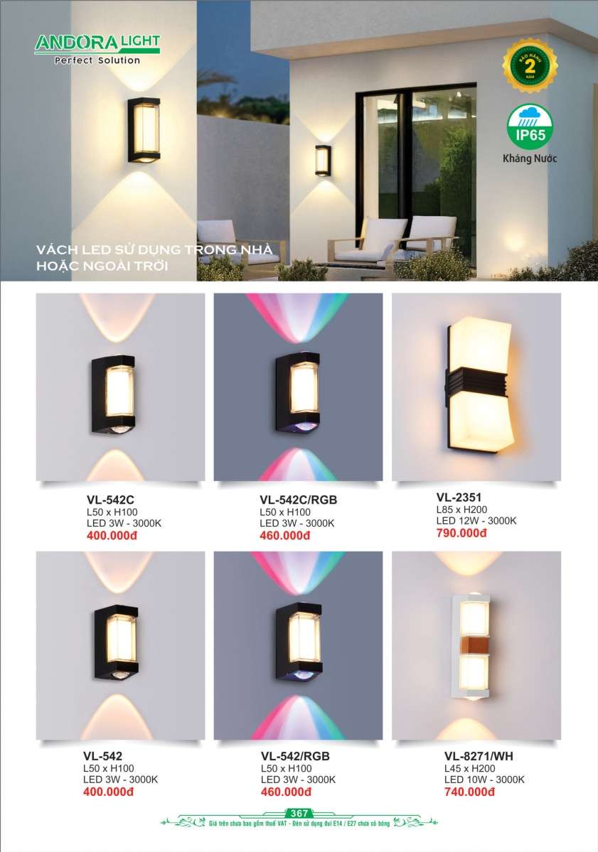 Đèn vách Andora Light VL-542C, VL-2351, VL-542, VL-8271/WH