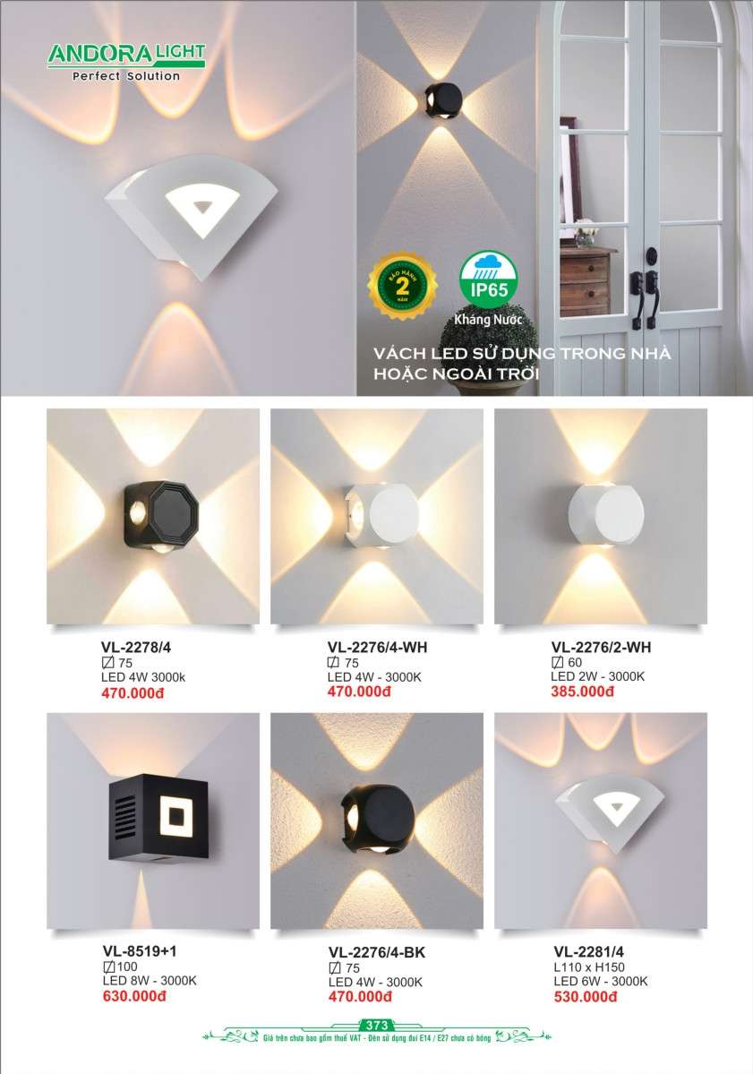 Đèn vách Andora Light VL-2278/4L, VL-2276/4-WH, VL-2276/2-WH, VL-8519+1, VL-2276/4-BK, VL-2281/4