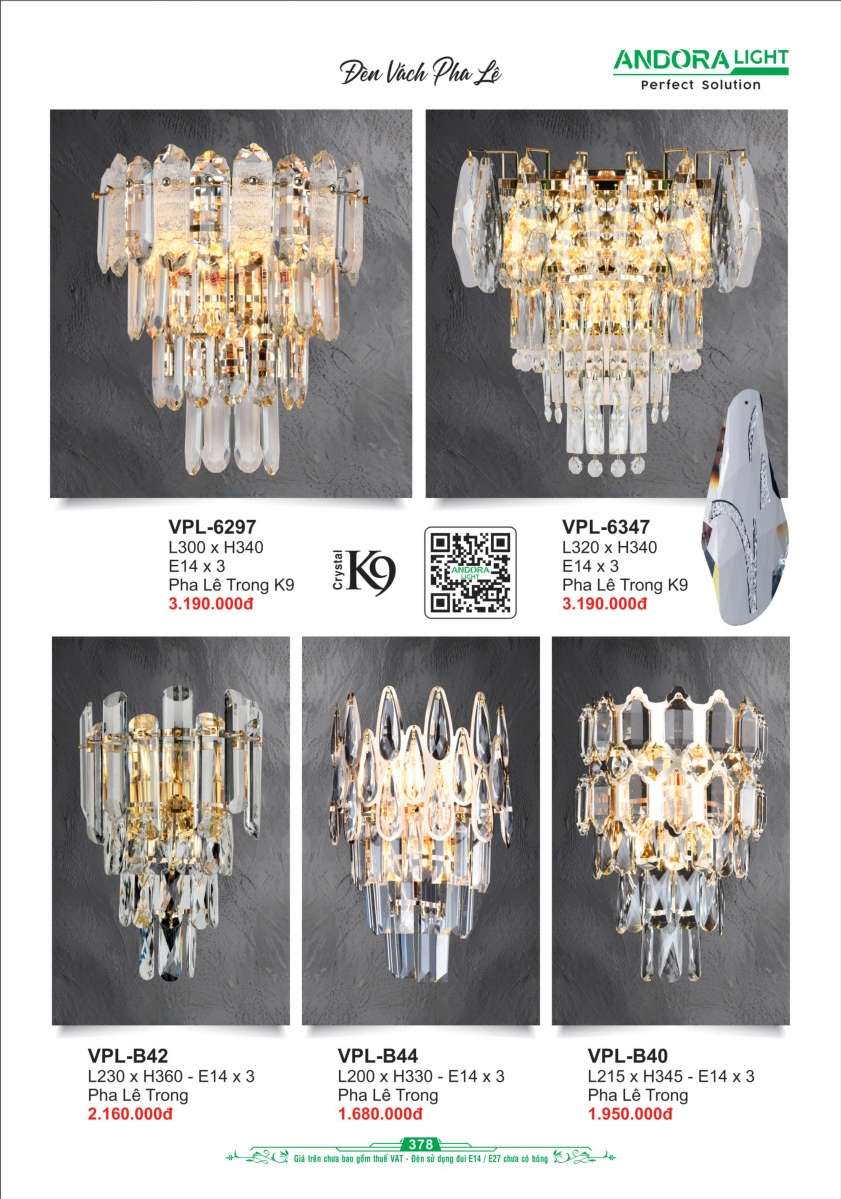 Đèn vách Andora Light VPL-6297, VPL-6347, VPL-B42, VPL-B44, VPL-B40