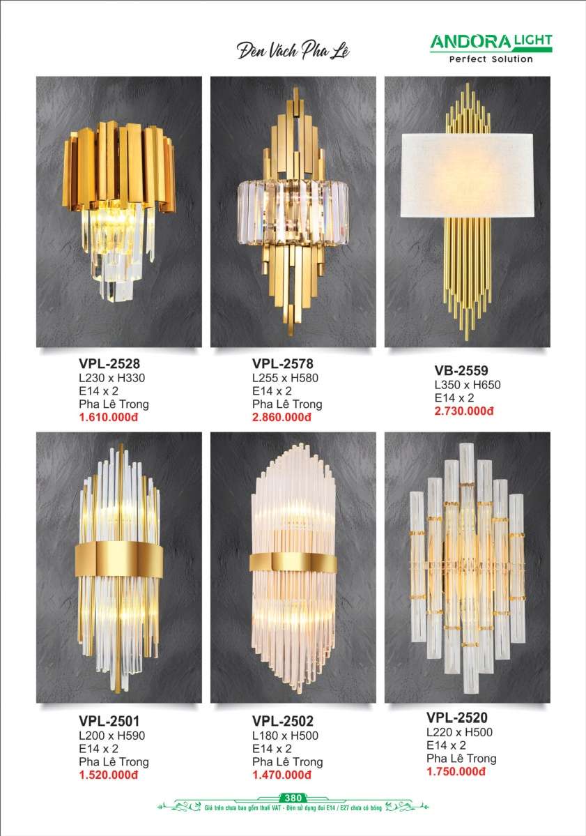 Đèn vách Andora Light VPL-2528, VPL-2578, VPL-2559, VPL-2501, VPL-2502, VPL-2520