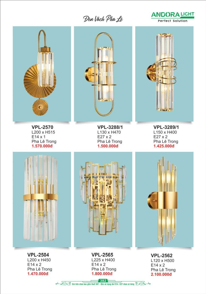 Đèn vách Andora Light VPL-2570, VPL-3288/1, VPL-3289/1, VPL-2504, VPL-2565, VPL-2562