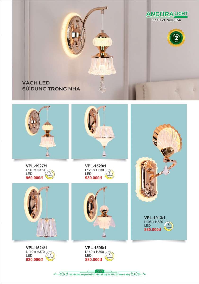 Đèn vách Andora Light VPL-1927/1, VPL-1529/1, VPL-1524/1, VPL-1589/1, VPL-1913/1