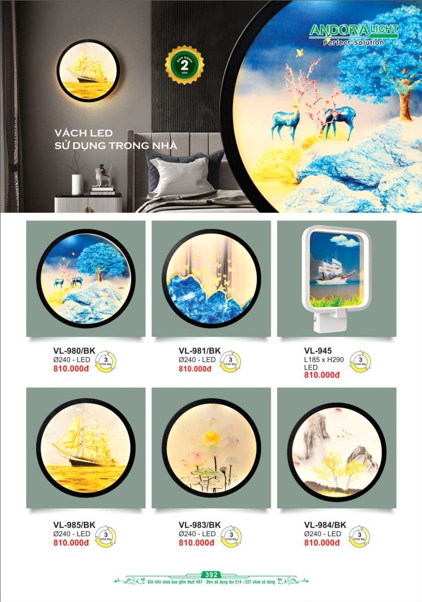 Đèn vách Andora Light VL-980/BK, VL-981/BK, VL-945, VL-985/BK, VL-983/BK, VL-984/BK