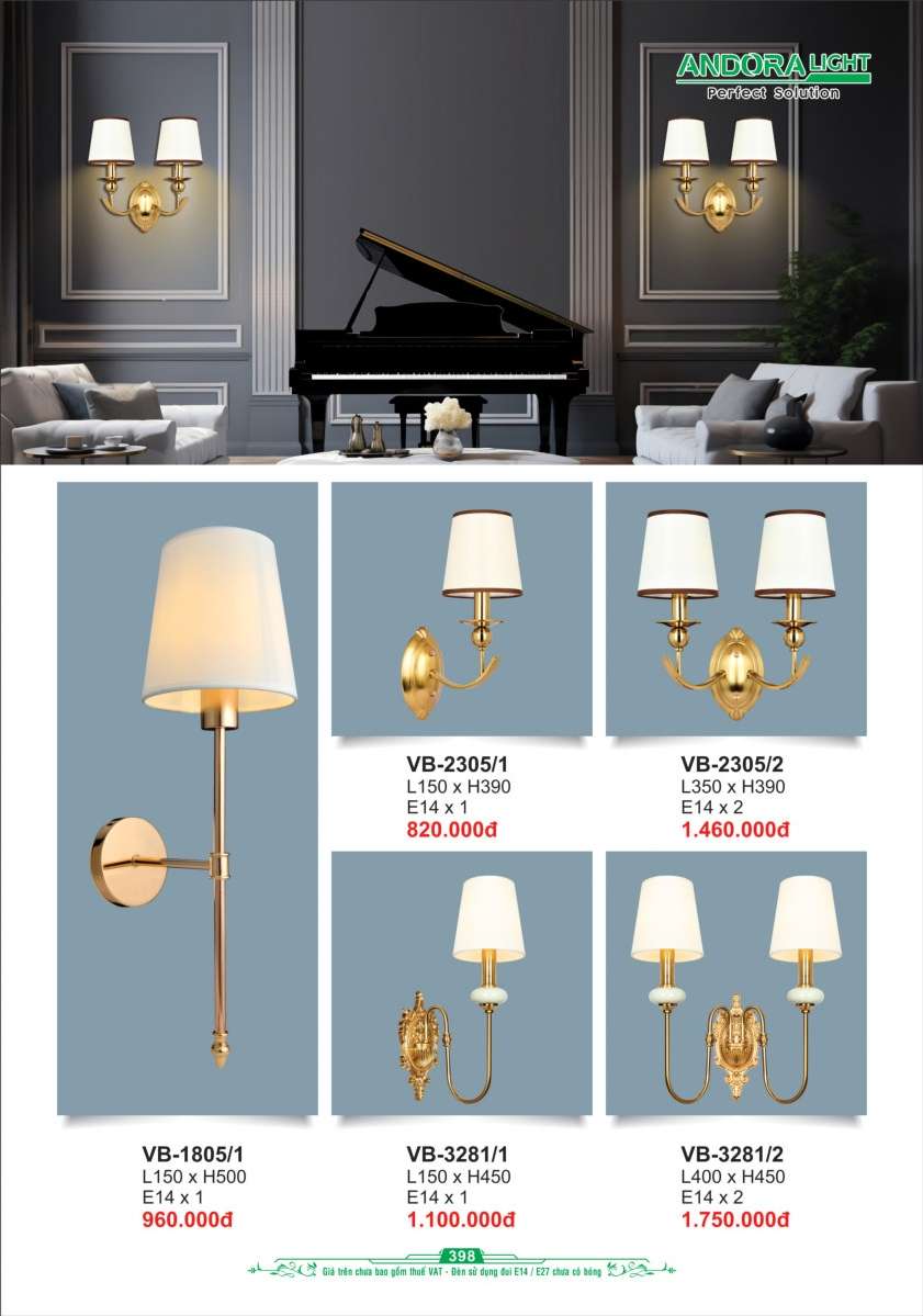 Đèn vách Andora Light VB-1805/1, VB-2305/1, VB-2305/2, VB-3281/1, VB-3281/2