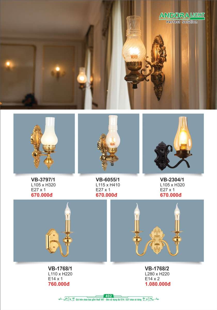 Đèn vách Andora Light VB-3797/1, VB-6055/1, VB-2304/1, VB-1768/1, VB-1768/2