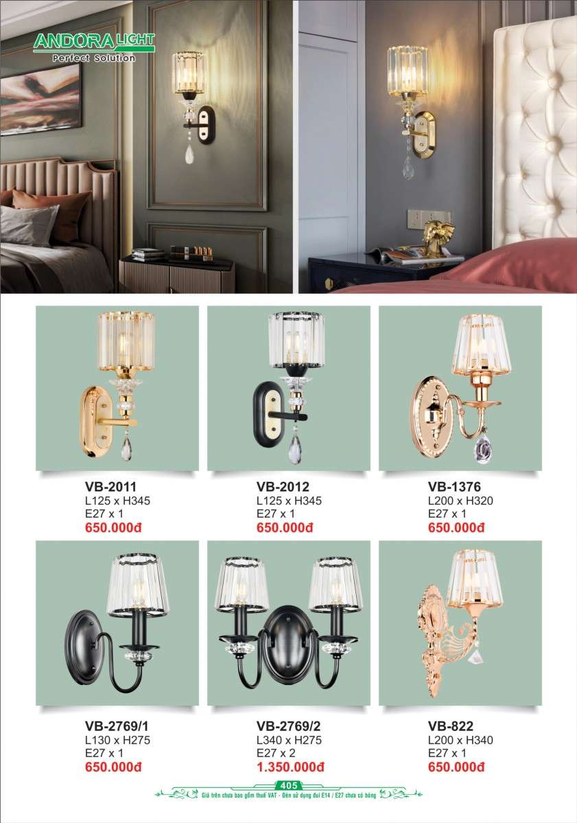 Đèn vách Andora Light VB-2011, VB-2012, VB-1376, VB-2769/1, VB-2769/2, VB-822