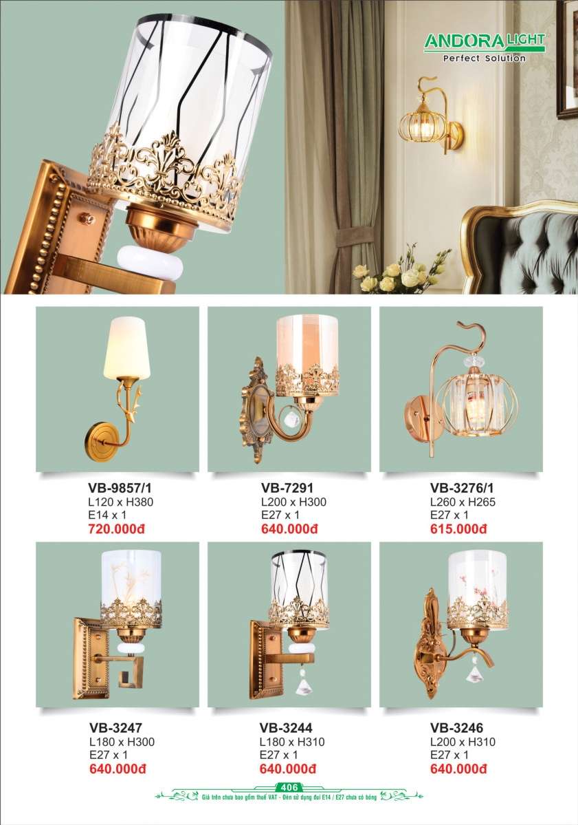 Đèn vách Andora Light VB-9857/1, VB-7291, VB-3276/1, VB-3247, VB-3244, VB-3246