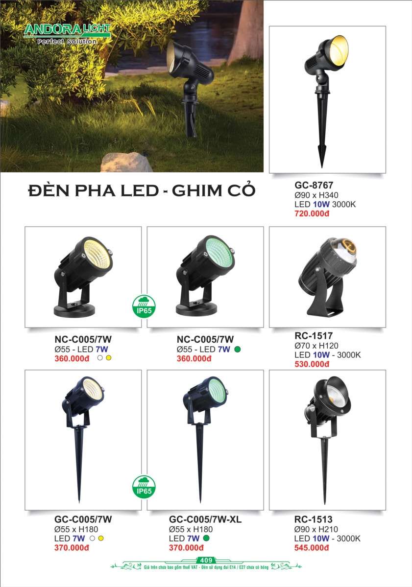 Đèn pha led - ghim cỏ Andora Light GC-8767, NC-C005, RC-1517, GC-C005, RC-1513
