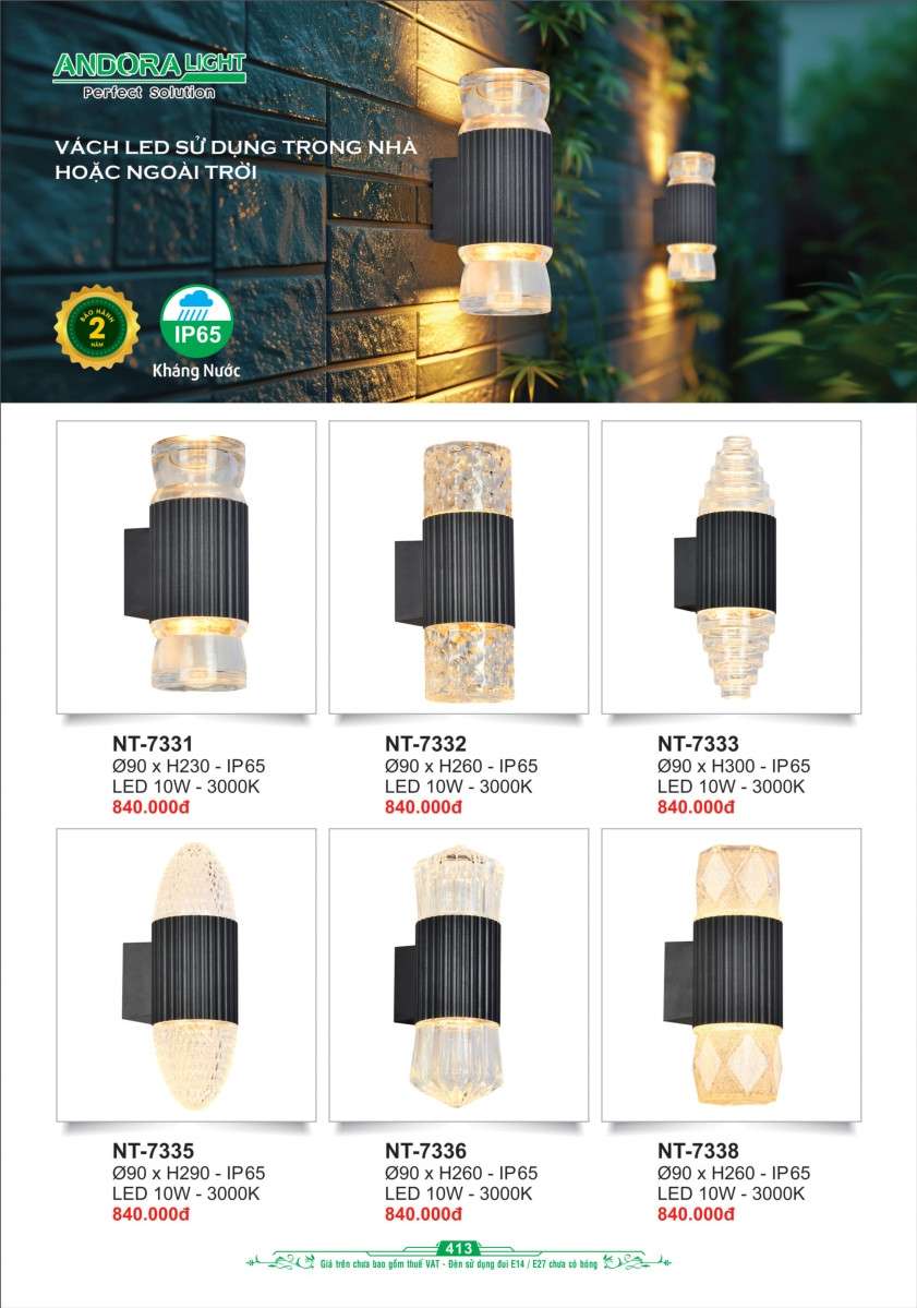 Đèn vách Andora Light NT-7331, NT-7332, NT-7333, NT-7335, NT-7336, NT-7338