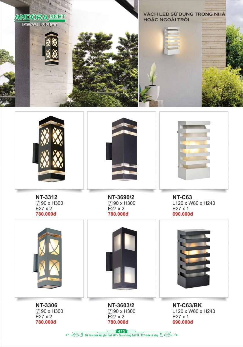 Đèn vách Andora Light NT-3312, NT-3690/2, NT-C63, NT-3306, NT-3603/2, NT-C63/BK
