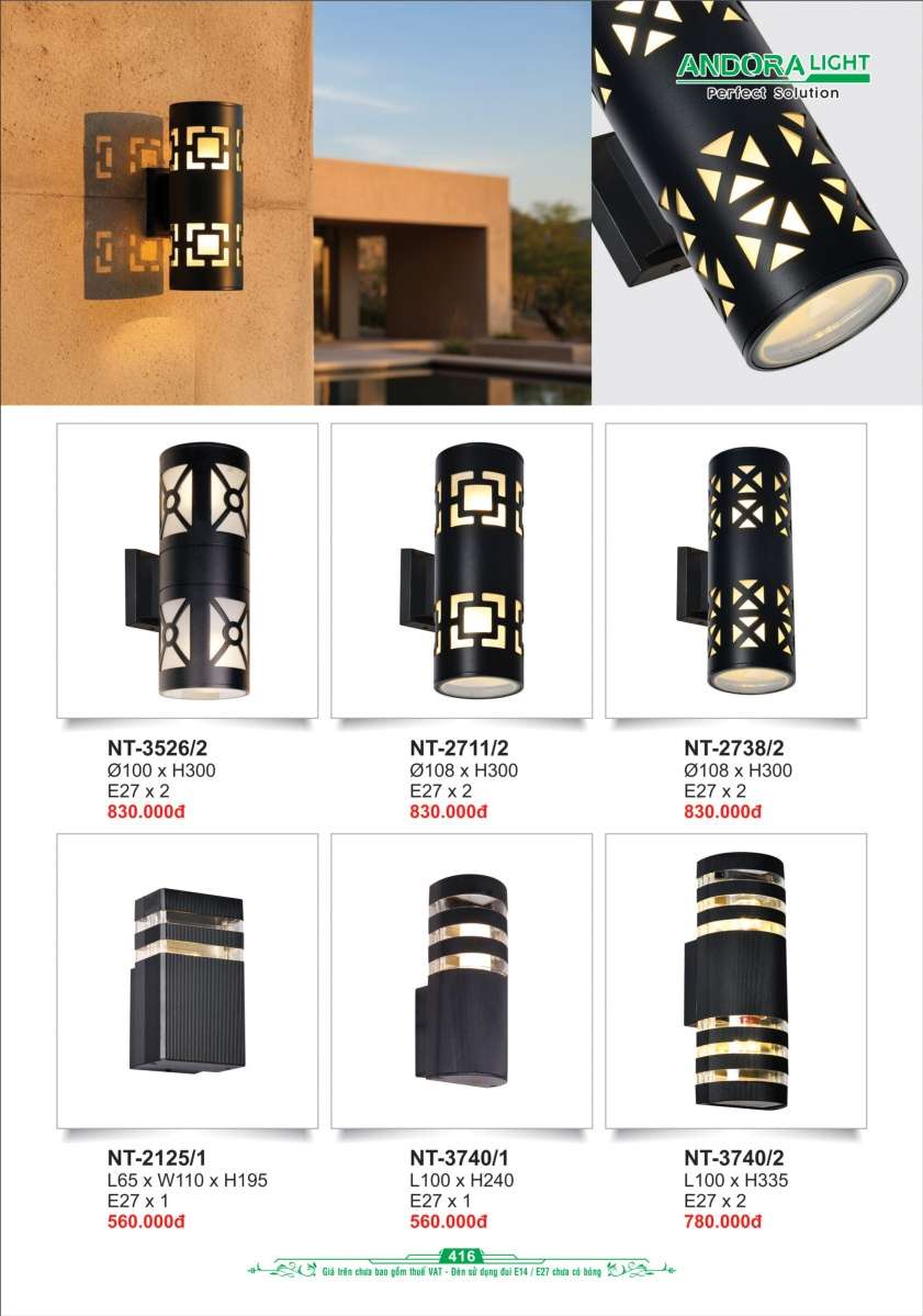 Đèn vách Andora Light NT-3526/2, NT-2711/2, NT-2738/2, NT-2125/1, NT-3740/1, NT-3740/2