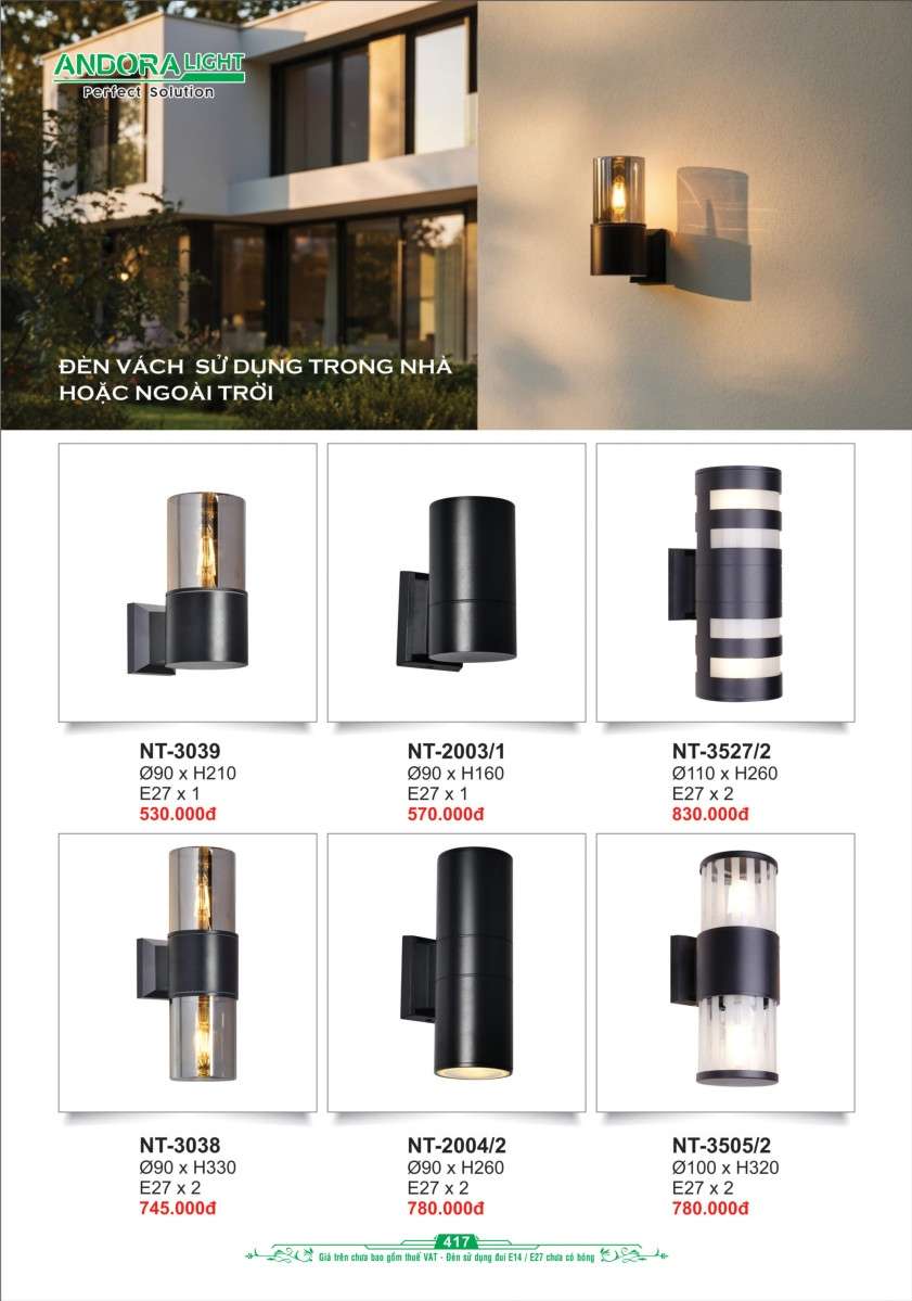Đèn vách Andora Light NT-3039, NT-2003/1, NT-3527/2, NT-3038, NT-2004/2, NT-3505/2
