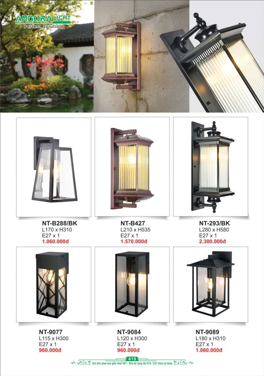 Đèn vách Andora Light NT-B288/BK, NT-B427, NT-293/BK, NT-9077, NT-9084, NT-9089