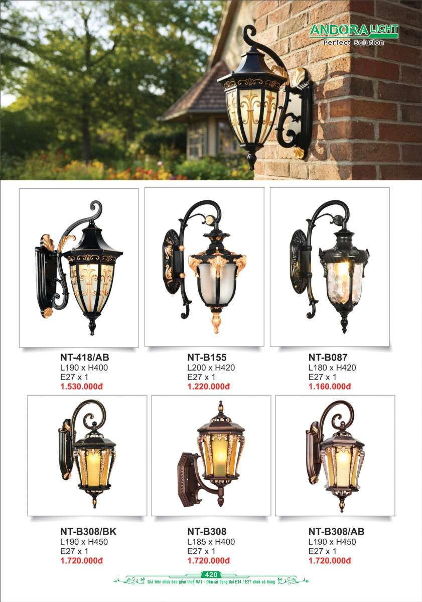 Đèn vách Andora Light NT-418/AB, NT-B155, NT-B087, NT-B308/BK, NT-B308, NT-B308/AB