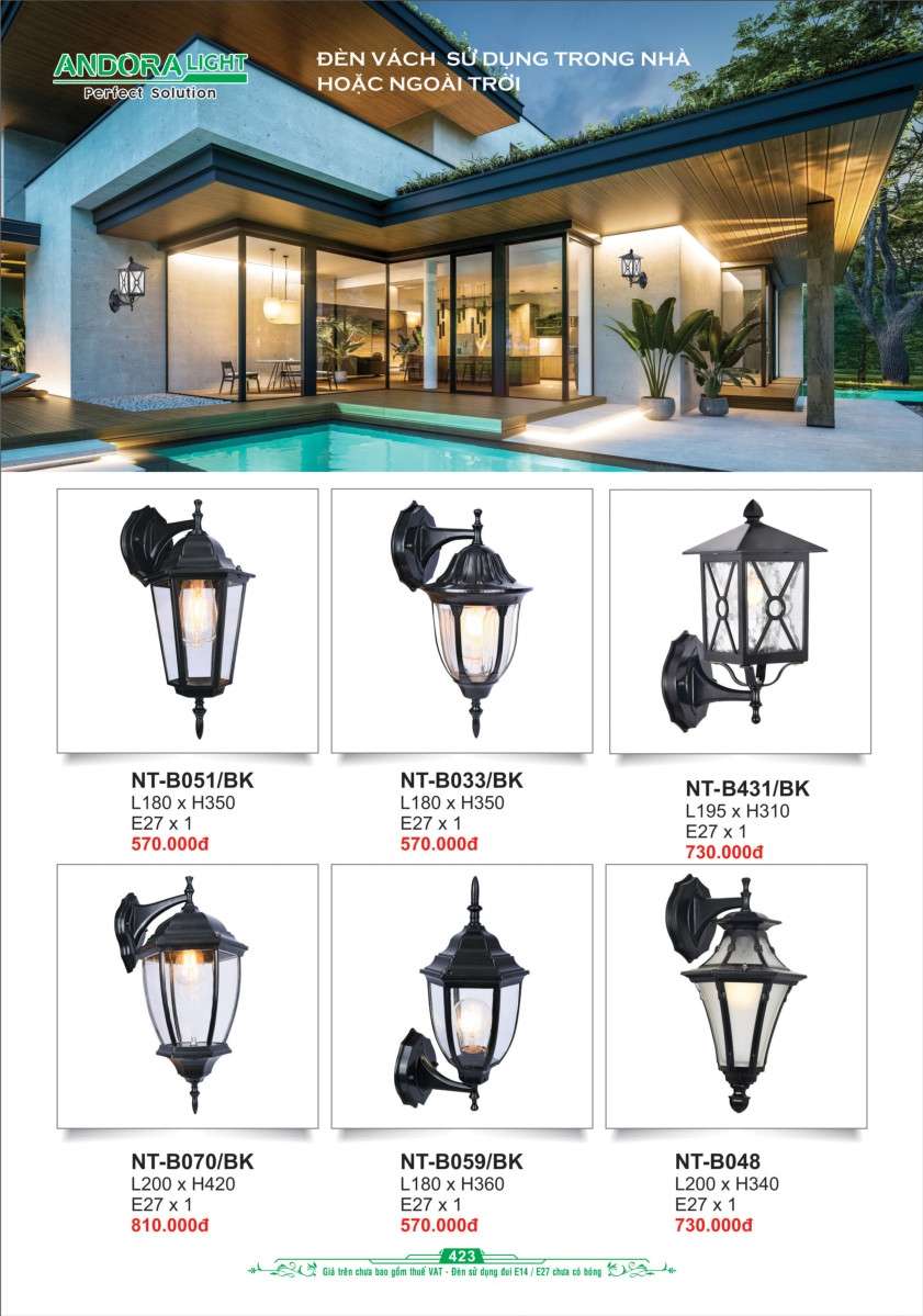 Đèn vách Andora Light NT-B051/BK, NT-B033/BK, NT-B431/BK, NT-B070/BK, NT-B059/BK, NT-B048