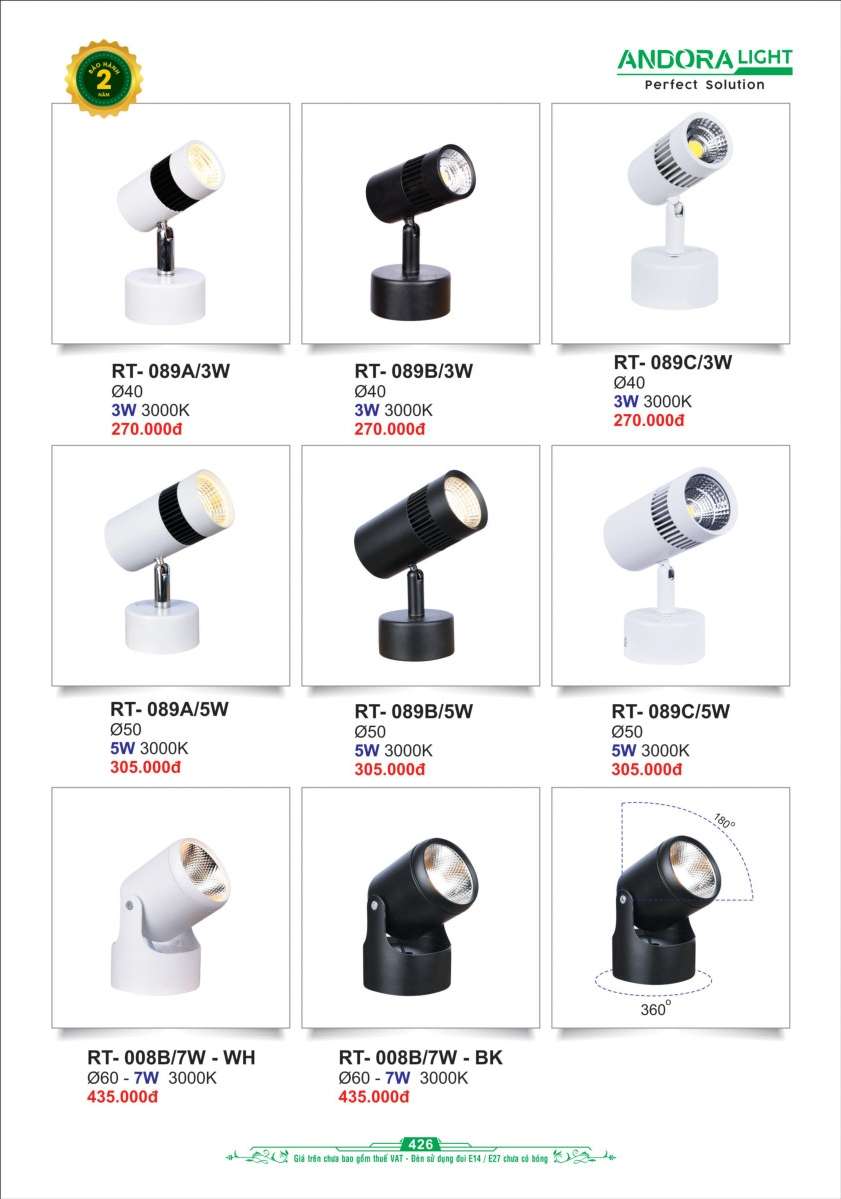 Đèn rọi tranh Andora Light RT-089A, RT-089B, RT-089C, RT-008B