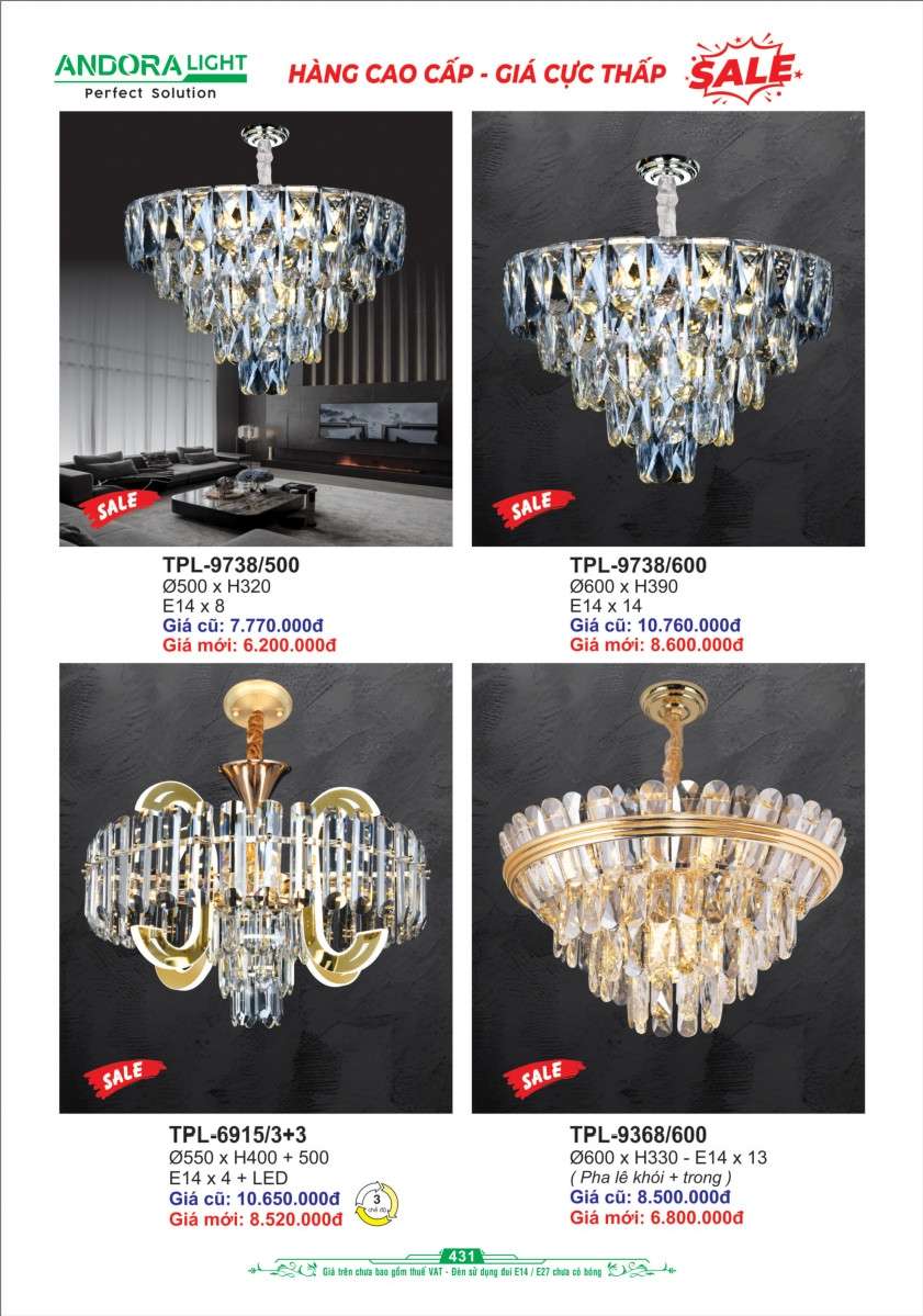 Đèn chùm pha lê Andora Light TPL-9738, TPL-6915, TPL-9368