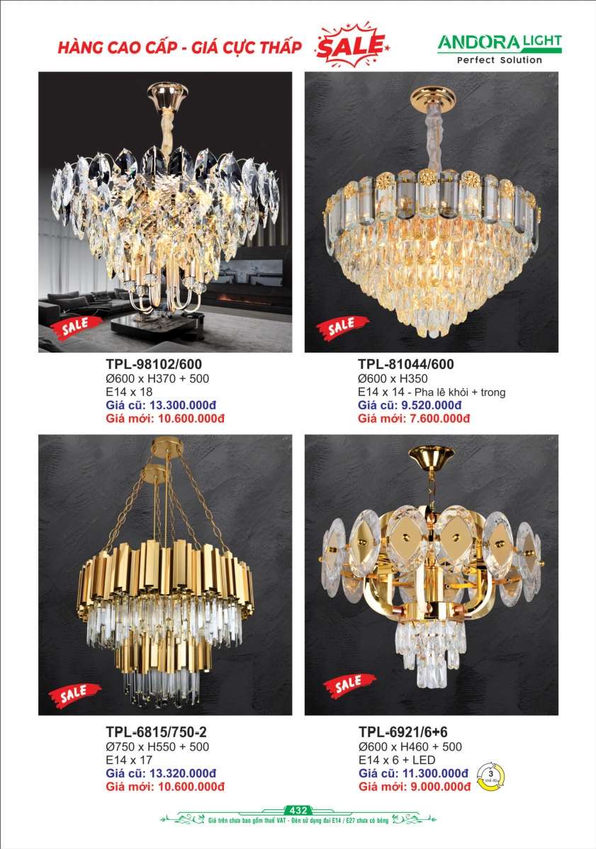 Đèn chùm pha lê Andora Light TPL-98102, TPL-81044, TPL-6815, TPL-6921