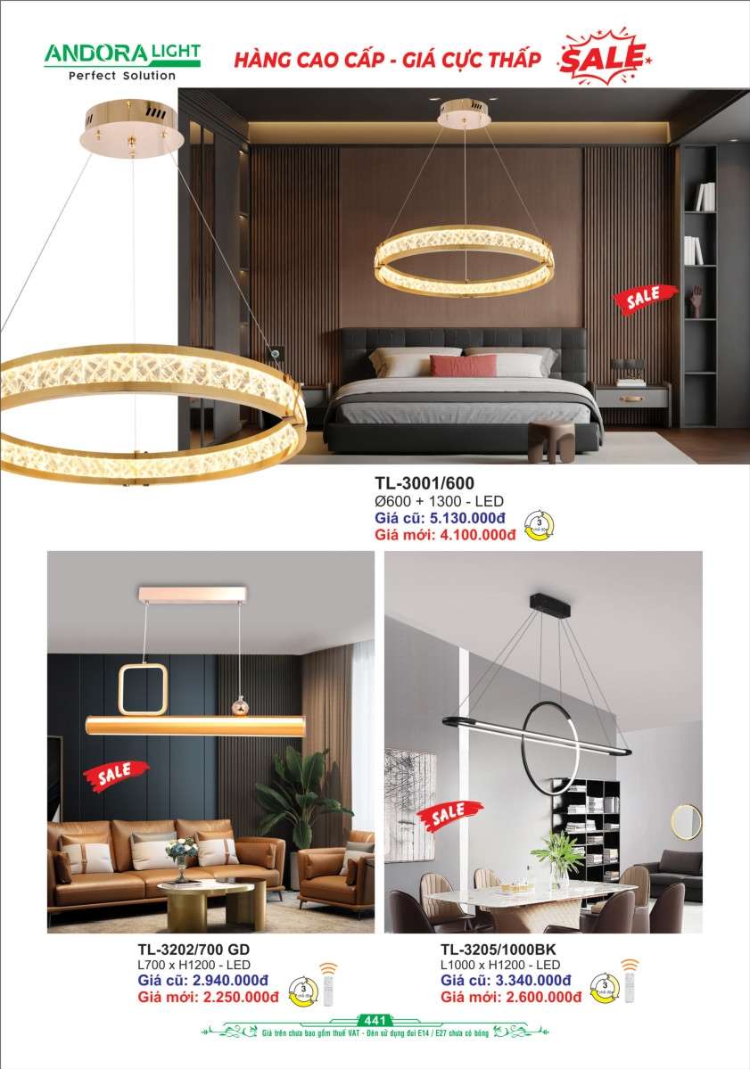Đèn thả Andora Light TL-3001/600, TL-3202/700 GD, TL-3005/1000BK
