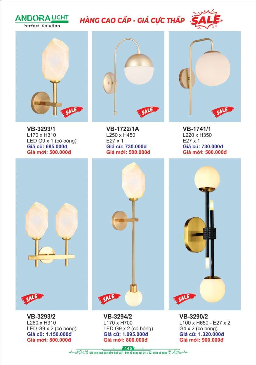 Đèn vách Andora Light VB-3293, VB-1722/1A, VB-1741/1, VB-3294/2, VB-3290/2