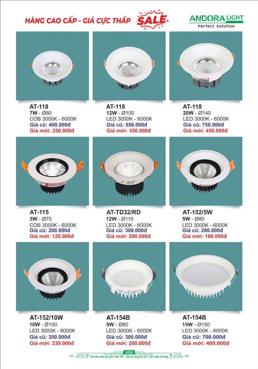 Đèn led Andora Light AT-118, AT-115, AT-TD32/RD, AT-152, AT-154B