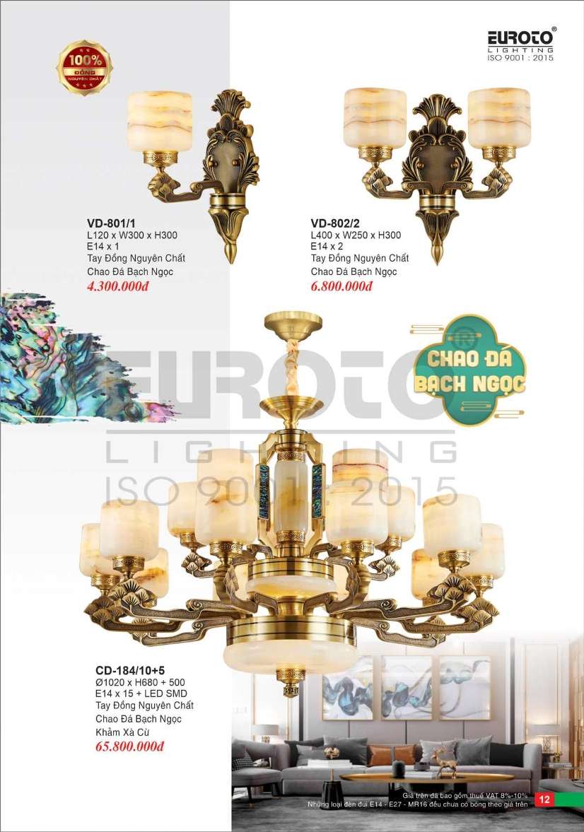 Đèn chùm đồng Euroto CD-184/10+5, VD-801/1, VD-802/2