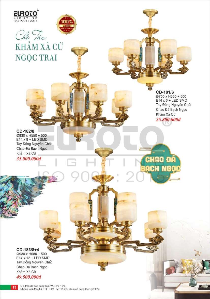 Đèn chùm đồng Euroto CD-181/6, CD-182/8, CD-183/8+4