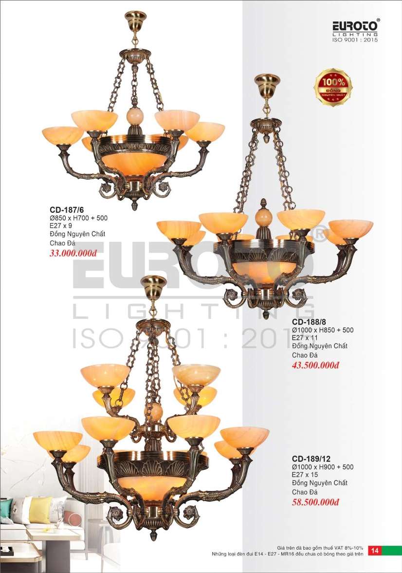 Đèn chùm đồng Euroto CD-187/6, CD-188/8, CD-189/12