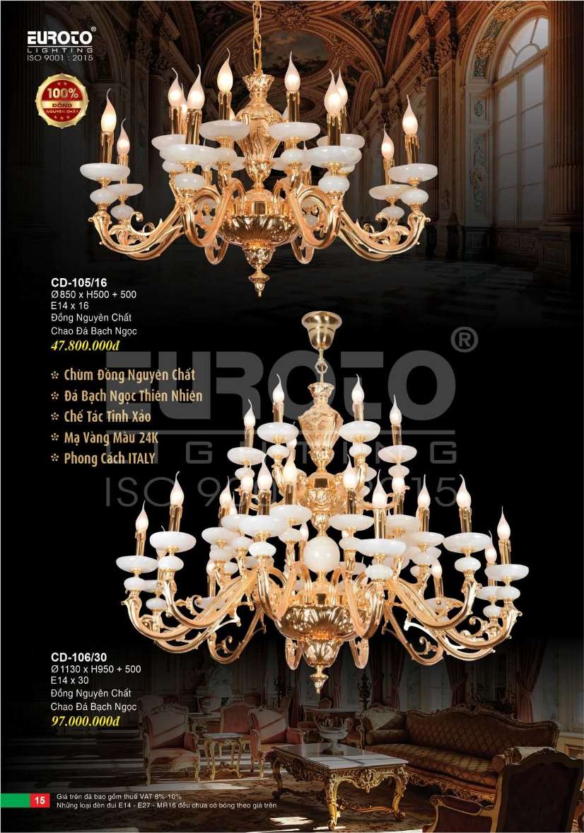 Đèn chùm đồng Euroto CD-105/16, CD-106/30