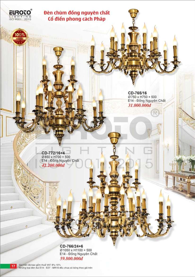 Đèn chùm đồng Euroto CD-765/16, CD-772/16+4, CD-766/24+6