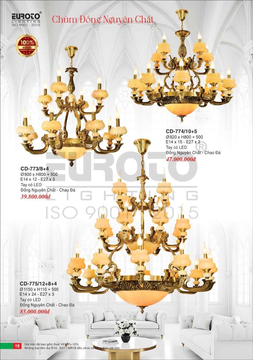 Đèn chùm đồng Euroto CD-773/8+4, CD-774/10+5, CD-775/12+8+4