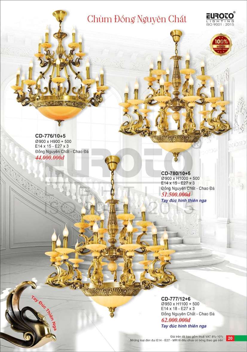 Đèn chùm đồng Euroto CD-776/10+5, CD-780/10+5, CD-777/12+6