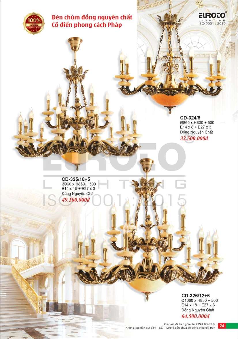 Đèn chùm đồng Euroto CD-324/8, CD-325/10+5, CD-326/12+6