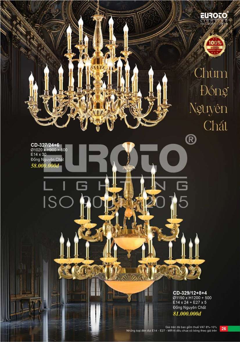 Đèn chùm đồng Euroto CD-327/24+6, CD-329/12+8+4