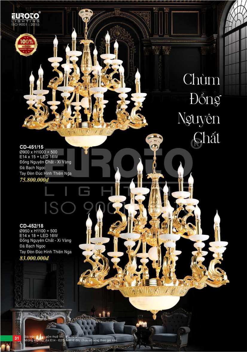Đèn chùm đồng Euroto CD-451/15, CD-452/18