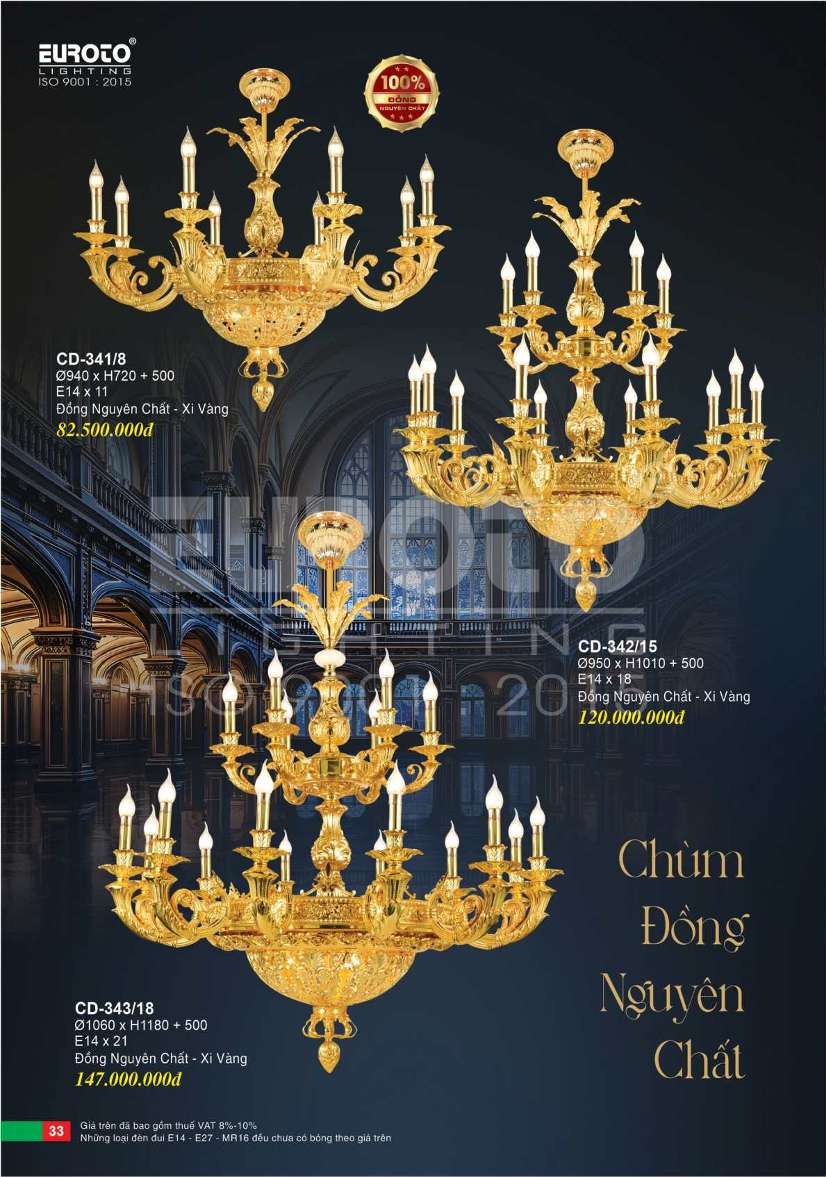 Đèn chùm đồng Euroto CD-341/8, CD-342/15, CD-343/18