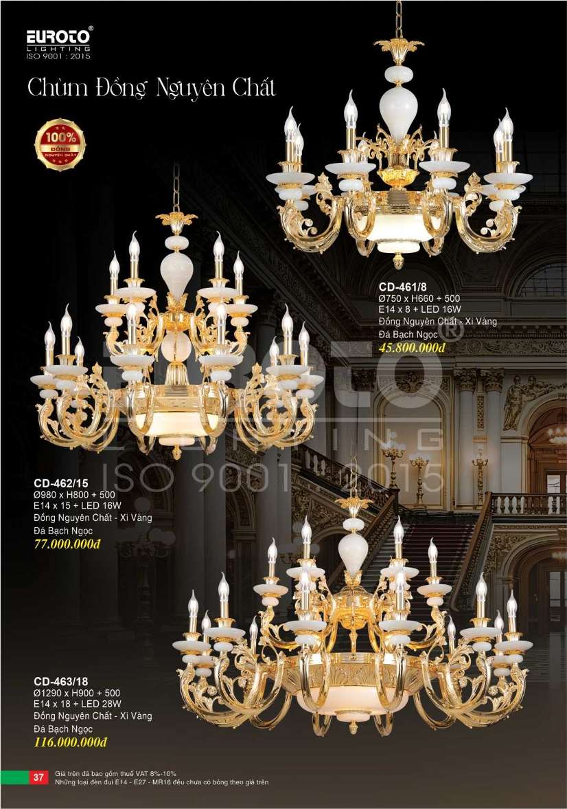 Đèn chùm đồng Euroto CD-461/8, CD-462/15, CD-463/18