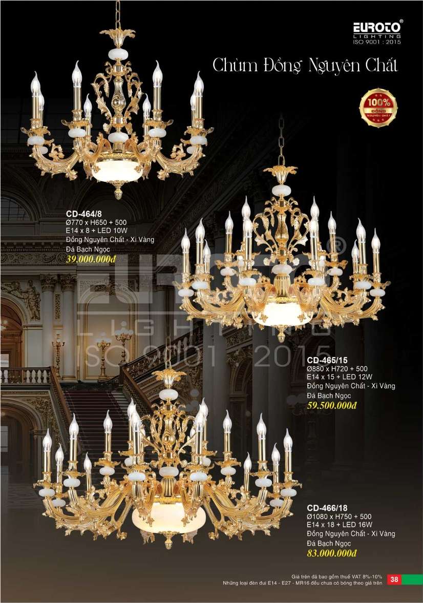 Đèn chùm đồng Euroto CD-464/8, CD-465/15, CD-466/18