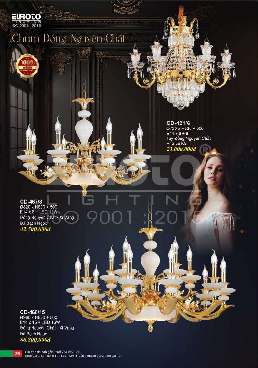 Đèn chùm đồng Euroto CD-421/6, CD-467/8, CD-468/15