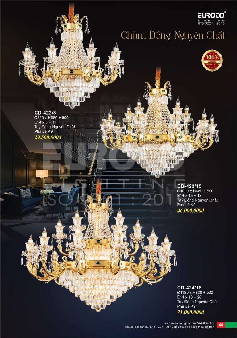 Đèn chùm đồng Euroto CD-422/8, CD-423/15, CD-424/18