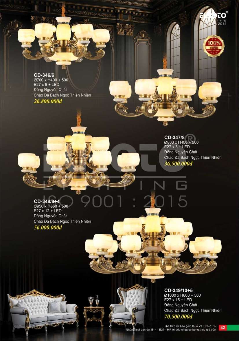Đèn chùm đồng Euroto CD-346/6, CD-347/8, CD-348/8+4, CD-349/10+5