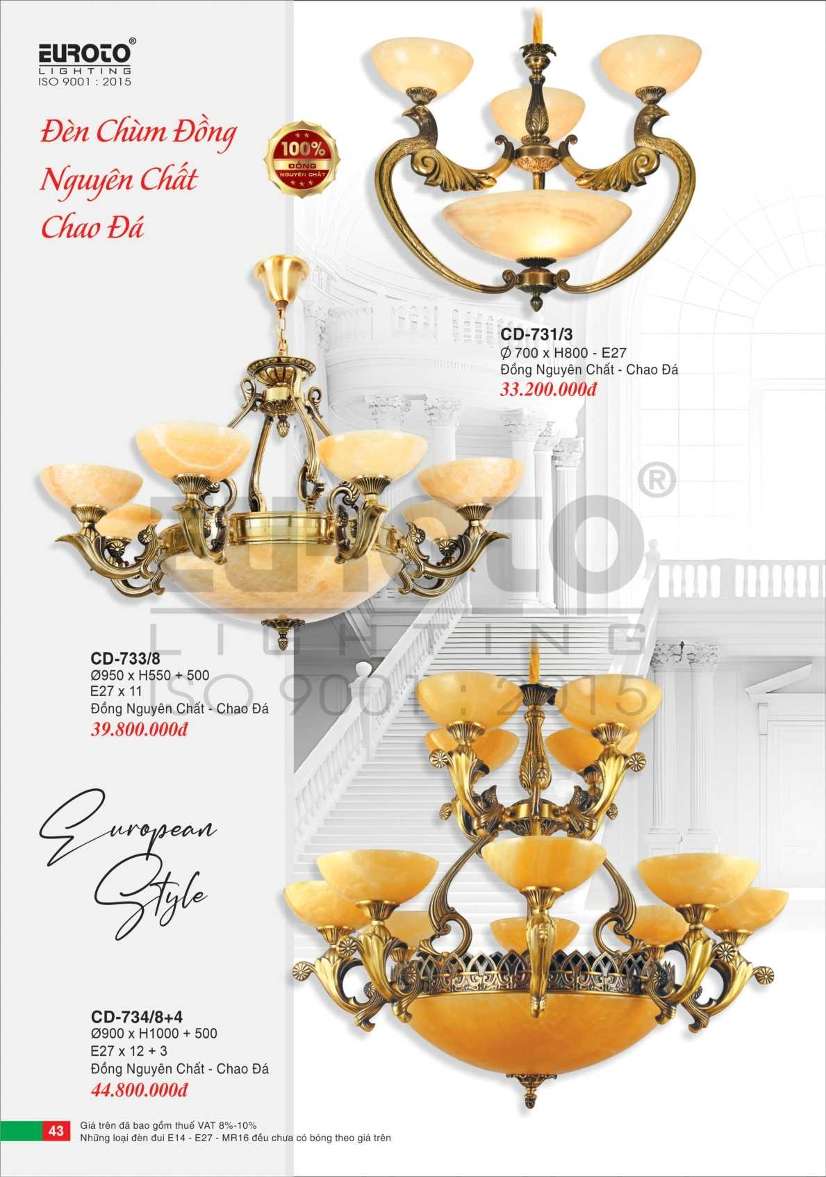 Đèn chùm đồng Euroto CD-731/3, CD-733/8, CD-734/8+4