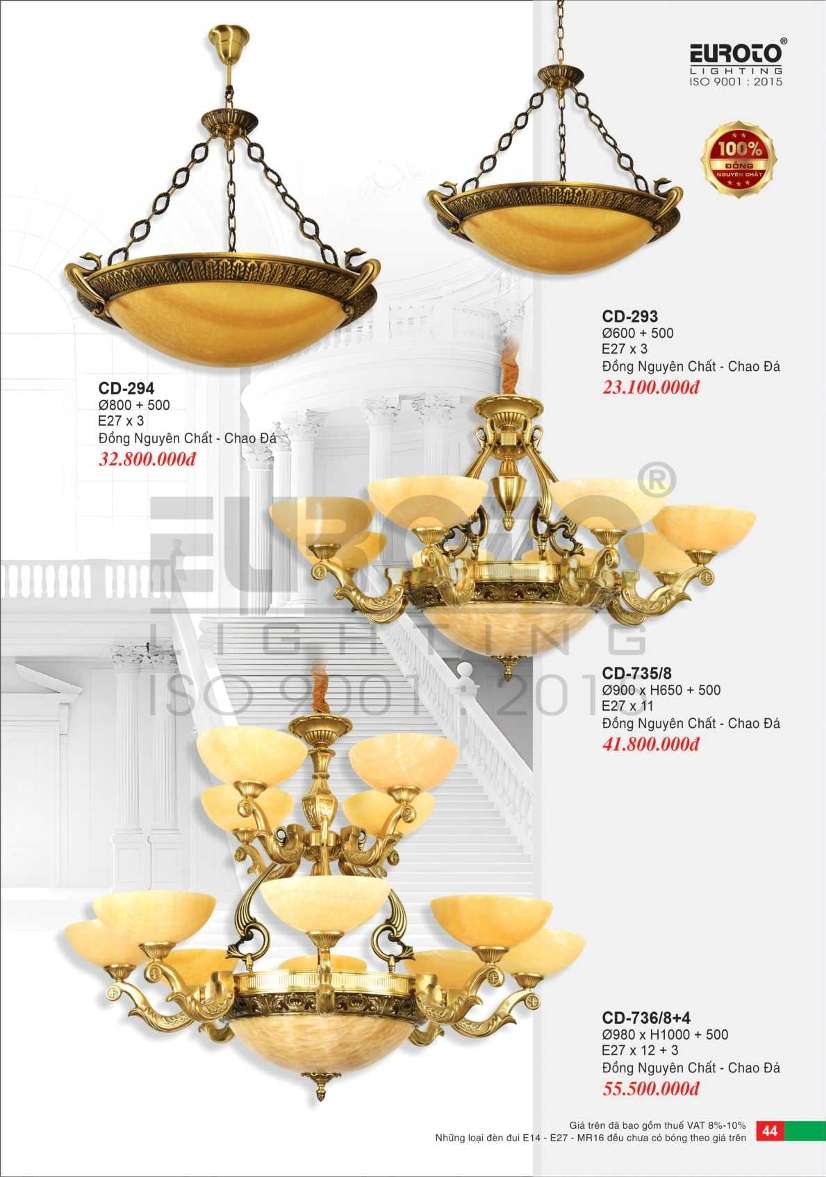 Đèn chùm đồng Euroto CD-293, CD-294, CD-735/8, CD-736/8+4