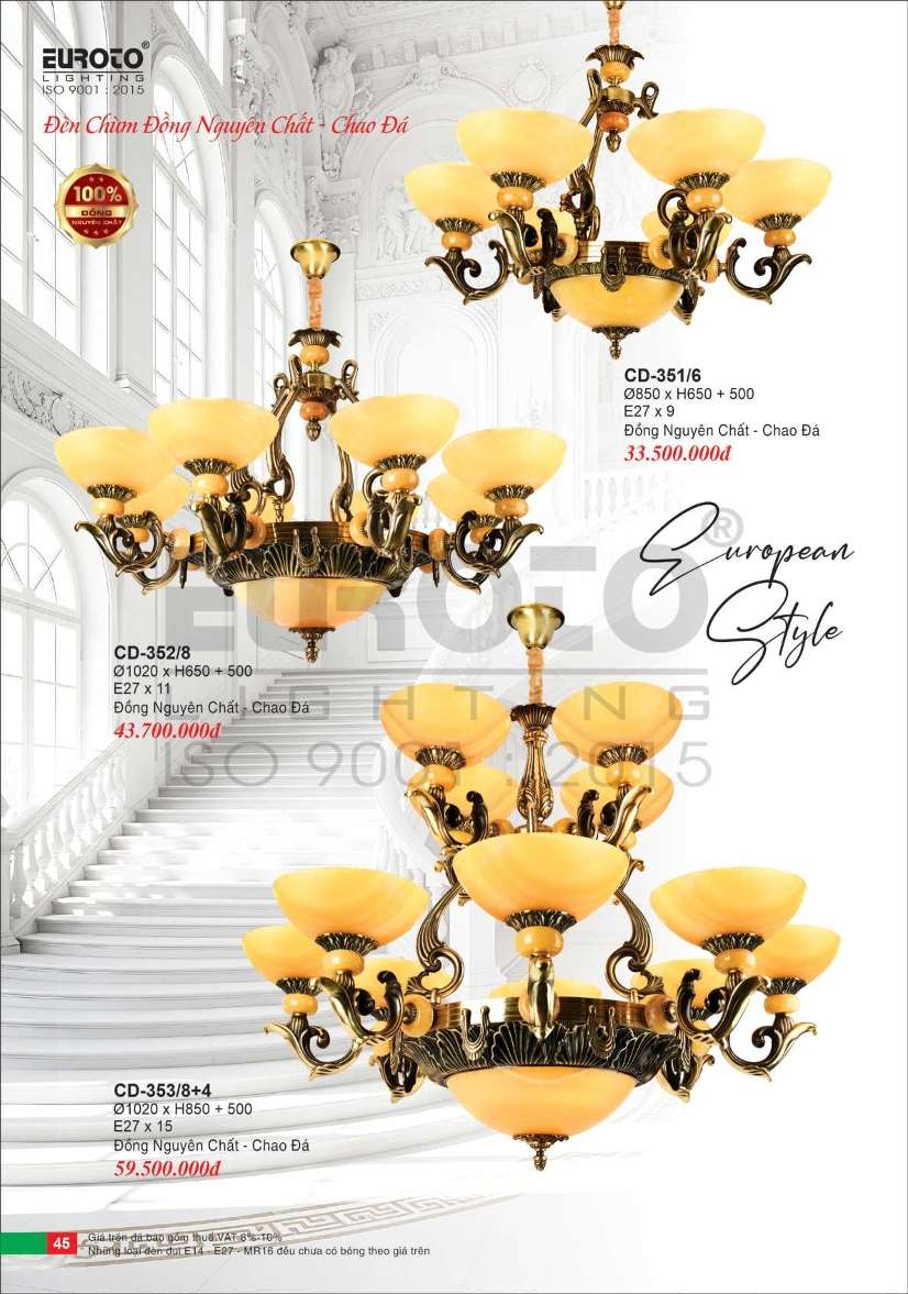 Đèn chùm đồng Euroto CD-351/6, CD-352/8, CD-353/8+4