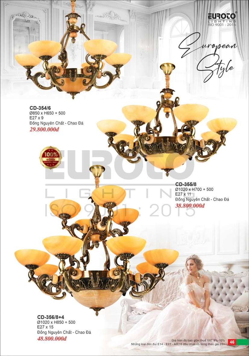 Đèn chùm đồng Euroto CD-354/6, CD-355/8, CD-356/8+4