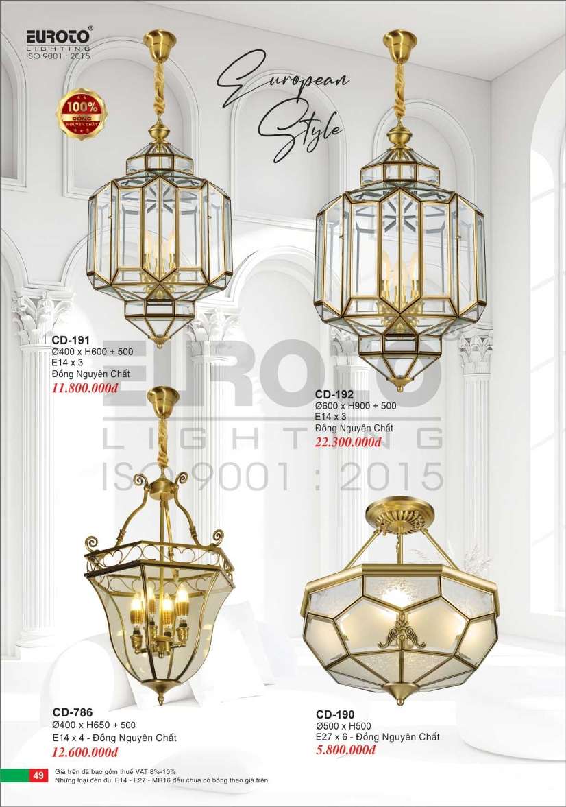 Đèn chùm đồng Euroto CD-190, CD-191, CD-192, CD-786